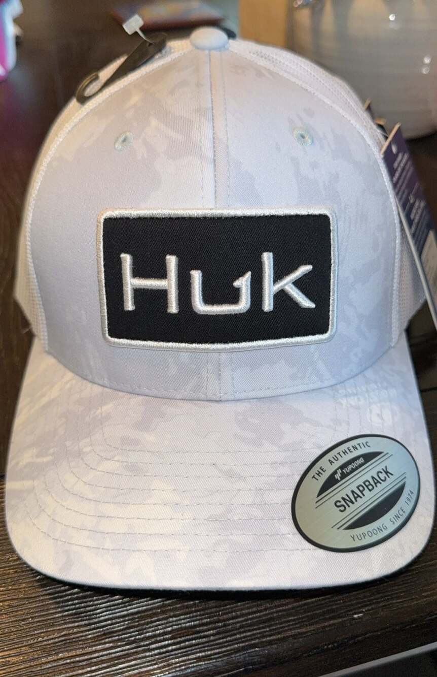 HUK Fishing Trucker Hat Snapback Gray w/Gray Mesh Black White Logo Casual